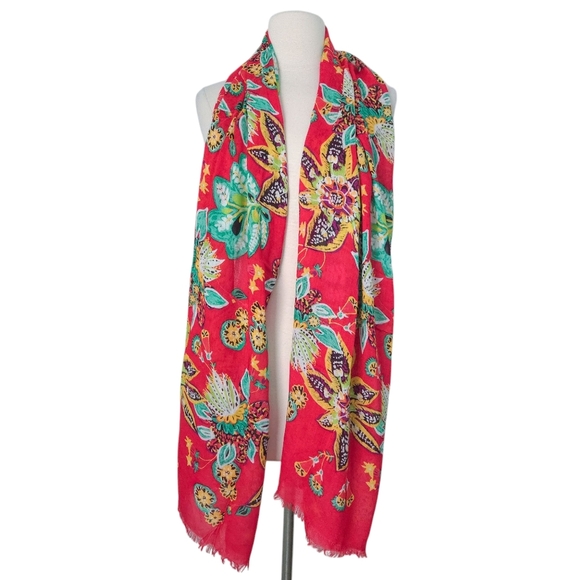 Vera Bradley Red & Yellow Floral Rumba Long Soft Fringe Scarf - Picture 1 of 7